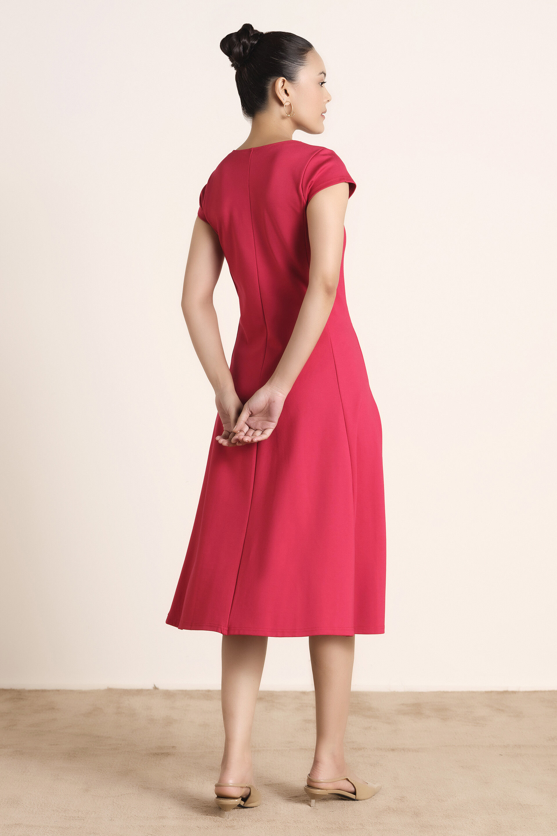 Striking Red Midi Dress, Red, image 4